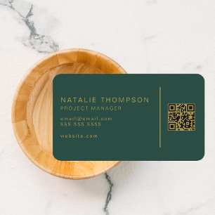 Tarjeta De Visita Código QR Elegante simple verde esmeralda y oro