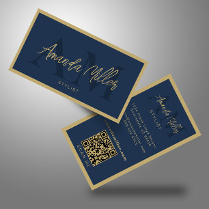 Tarjeta De Visita Código QR Elegantes Iniciales de Monograma Moderno