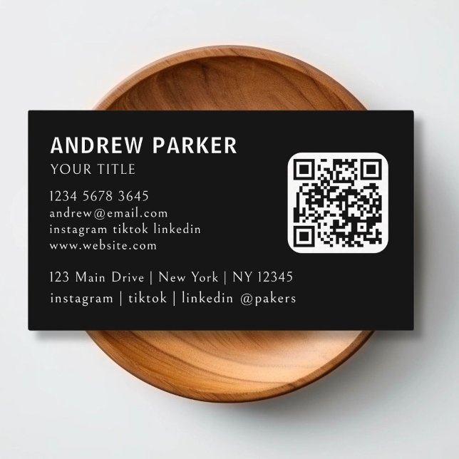 Tarjeta De Visita Código QR en blanco y negro (QR Code Black & White Business Card)