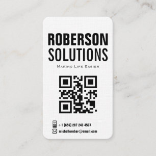 Tarjeta De Visita código qr en blanco y negro sobre diseño en negrit