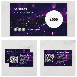 Tarjeta De Visita Código QR escaneable con logotipo Purple Modern