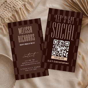 Tarjeta De Visita Código QR escaneable de redes sociales Retro Brown