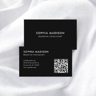 Tarjeta De Visita Código QR escaneable minimalista negro