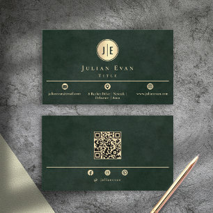 Tarjeta De Visita Código Qr Escaneable Moderno Monograma Verde Esmer