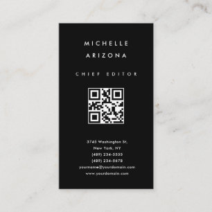 Tarjeta De Visita Código QR escaneable profesional negro minimalista