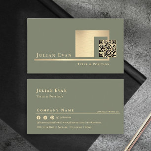 Tarjeta De Visita Código QR escaneable verde salvia moderno minimali