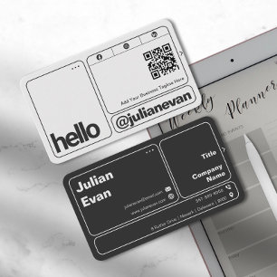 Tarjeta De Visita Código QR escaneado de tipografía moderna Hola