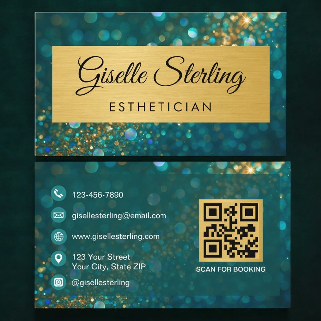 Tarjeta De Visita Código QR Esteticista de Lujo Glitter Azul Teal Do (Subido por el creador)