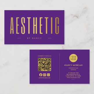Tarjeta De Visita Código Qr Estético Logo Morado Y Dorado