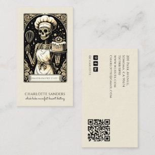 Tarjeta De Visita Código QR estético Tarot Sepia esqueleto panadero