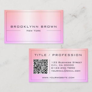 Tarjeta De Visita Código QR Estilo Arcoiris Color rosa Gradiente Clá