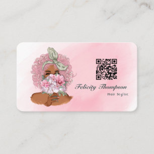 Tarjeta De Visita Código QR estilo cabello rosa de moda
