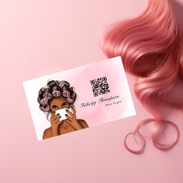 Tarjeta De Visita Código QR estilo cabello rosa de moda
