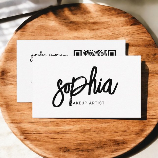 Tarjeta De Visita Código QR Estilo Guión Girly Blanco Mínimo (Subido por el creador)