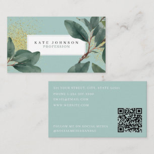 Tarjeta De Visita Código QR Eucalyptus Greenerenery y Gold