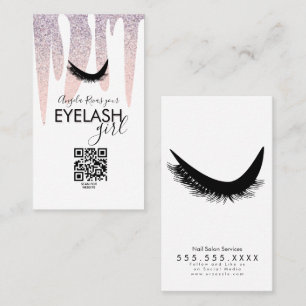 Tarjeta De Visita CÓDIGO QR Eyelash Girly Purpurina rosado goteo
