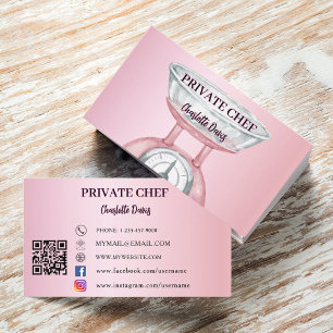 Tarjeta De Visita Código QR femenino de escala rosa de chef privado