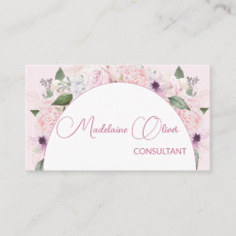 Tarjeta De Visita Código QR Femenino Moderno Floral Rosa Blanco Eleg