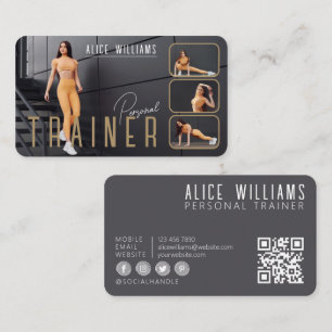 Tarjeta De Visita Código QR Fitness Gold y foto de entrenador person