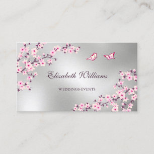 Tarjeta De Visita Código QR   Flor de Cerezo Rosa Plateado