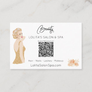 Tarjeta De Visita *~* Código QR Floral Beauty Salon Spa Mujer Glam 