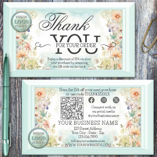 Tarjeta De Visita Código QR Floral Boho Logo Gracias Por Tu Pedido