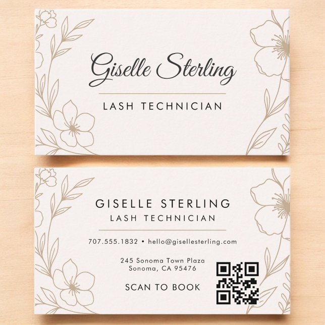 Tarjeta De Visita Código QR floral botánico Rubor Lash Technician (Subido por el creador)