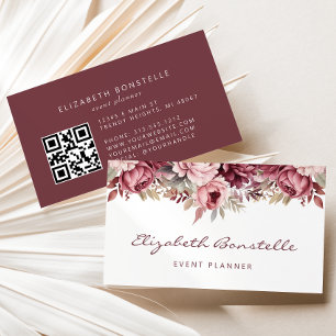 Tarjeta De Visita Código QR floral de acuarela rosa polvoriento de B