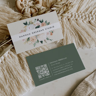 Tarjeta De Visita Código QR floral de color de agua de boho