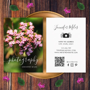 Tarjeta De Visita Código QR Floral Elegante Fotografía Minimalista