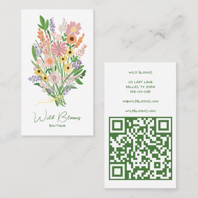 Tarjeta De Visita Código QR floral floral rústico de flores silvestr (Anverso / Reverso)