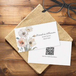 Tarjeta De Visita Código QR Floral Minimalista