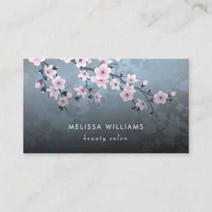 Tarjeta De Visita Código Qr   Floral Oscuro Flor de Cerezo 