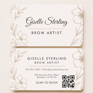 Tarjeta De Visita Código QR floral profesional artista de cejas