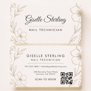 Tarjeta De Visita Código QR floral profesional de técnica de uñas