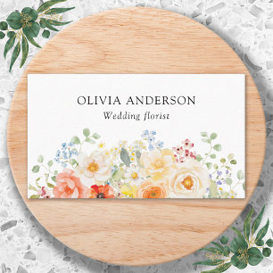 Tarjeta De Visita Código QR floral soleado personalizado en acuarela