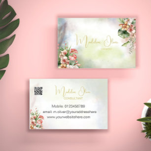 Tarjeta De Visita Código QR florero tropical botánico moderno