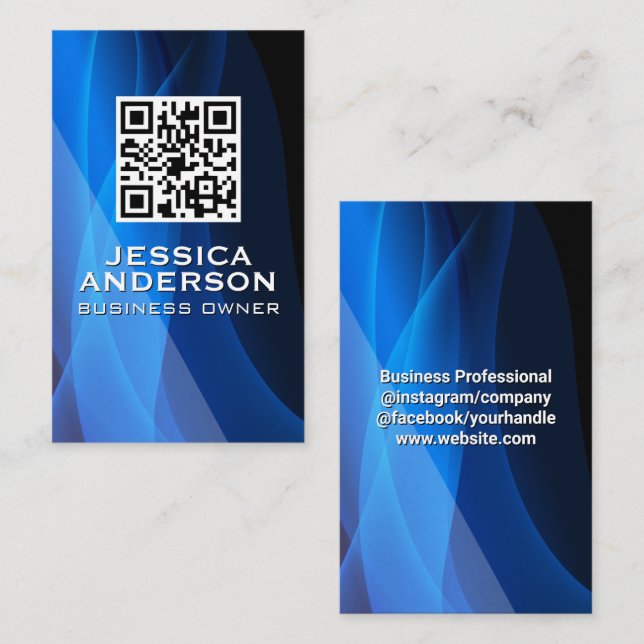 Tarjeta De Visita Código QR | Fondo abstracto azul (Anverso / Reverso)