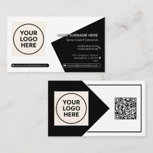 Tarjeta De Visita Código QR Formal Negro Profesional Corporativo Mod