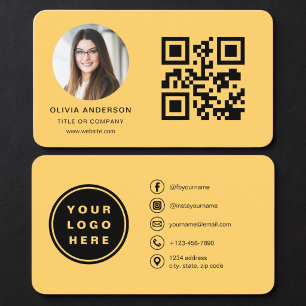 Tarjeta De Visita Código QR Foto Amarilla