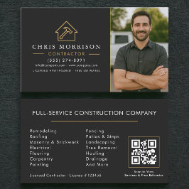 Tarjeta De Visita Código QR Foto Construcción Edificio Negro Oro