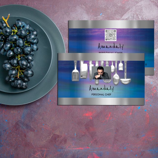Tarjeta De Visita Código QR Foto del restaurante de cocina del chef  (QR Code Personal Chef Cooking Restaurant Photo Business Card)