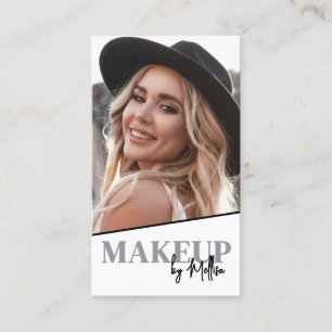 Tarjeta De Visita Código QR Foto Maquillaje Vertical Blanco Negro
