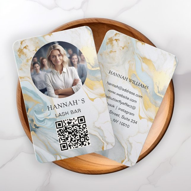 Tarjeta De Visita Código QR, foto, mármol, oro azul, salón (Subido por el creador)