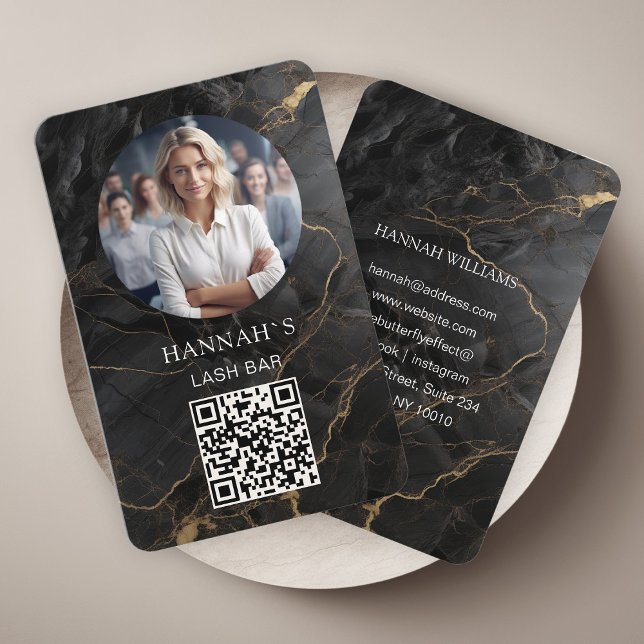 Tarjeta De Visita Código QR, foto, mármol, oro negro, salón (Subido por el creador)