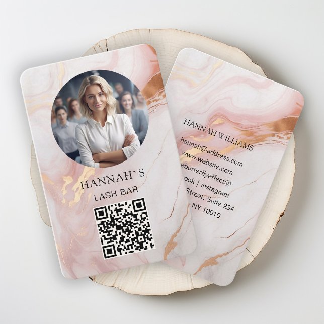 Tarjeta De Visita Código QR, foto, mármol, rosado-rosegold, salón (Subido por el creador)