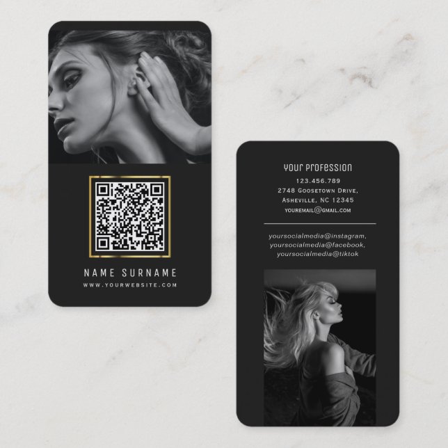 Tarjeta De Visita Código QR foto medios sociales modernos sofisticad (Anverso / Reverso)