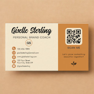 Tarjeta De Visita Código QR Foto Monograma Naranja Amarillo Redes So