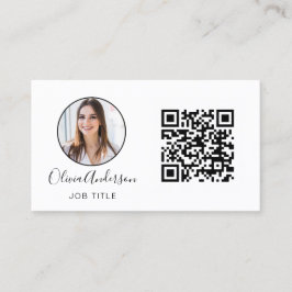 Tarjeta De Visita Código QR Foto profesional Black White Business Bu
