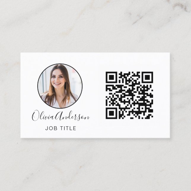 Tarjeta De Visita Código QR Foto profesional Black White Business Bu (Anverso)